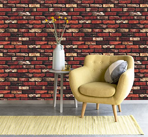 Rot Ziegelstein Tapete,44.5 x 1000cm Tapete Backstein Rot Beige Selbstklebende Folie Ziegelstein Ziegel Klebefolie Möbel klebetapete Selbstklebend Möbelfolie Selbstklebend für Wohnzimmer Schlafzimmer