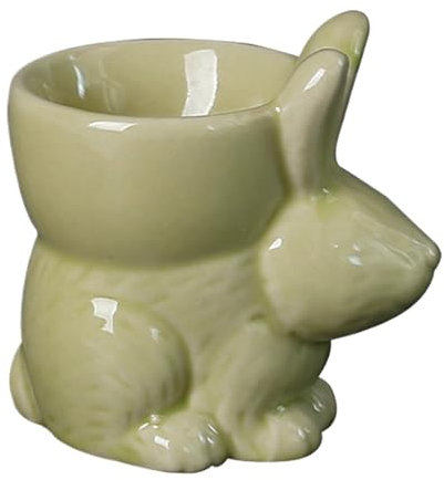 Coquetier décoratif en céramique peinte à la main en forme de lapin de Pâques pour les réunions de printemps et les décorations de table, 7,5 x 7,1 cm, 110 g