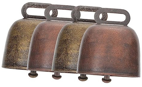 KONTONTY 4 Stück Metall Viehglocken Hängende Kuhglocken Aus Kupfer Vintage Stil Lautes Klangsignal Kompakte Größe Leicht Für Tierbedarf Und Rinderverzierung