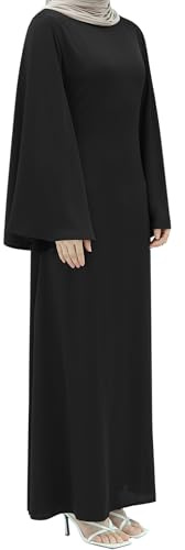 Zofocy Modische Damen Abaya mit Glockenärmeln, tailliertem Rücken & Uni-Farbe Elegantes muslimisches Maxikleid