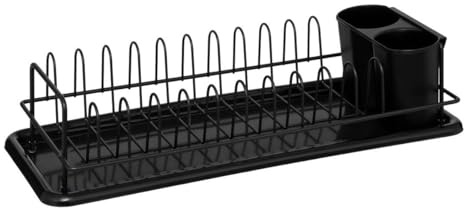 5Five Black Edition - Escurridor Negro de Acero y plástico, 10 Platos, 41,5 x 17,4 x 9,6 cm, Bandeja de Goteo para vajilla, Accesorio de Cocina