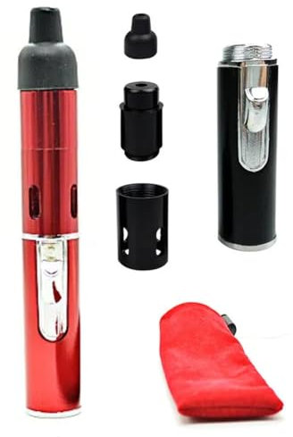 Metal Tobacco Pipe Aroma Lighter with Volcanic Rock, Multi-purpose Portable Handheld All-in-One Tube Built-In Detachable Refillable Butane Pipe Lighter for Camping Outdoor BBQ Hiking(Red)