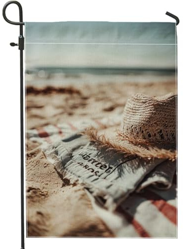 Strand-Strohhut, Gartenflagge, natürliche Bräune, Küstendekoration, Outdoor-Banner, doppelseitige Jute, Rasenflagge, Sommer-Heimdekoration, 30,5 x 45,7 cm
