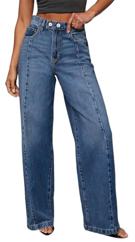 Sidefeel Women's Wide Leg Jeans High Waisted Stretchy Front Seam Denim Pants Size 12 Blue