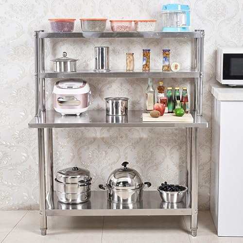 Bord I Rostfritt StåL Rostfri Bänk Med 25/30 Cm Bred 2-lagers Topphylla, Matlagningsbord I Metall För Restaurang/Hotell/Skola/Sjukhus/Lager Cateringbänk, Köksö(B,LxWxH 80x60x160cm)