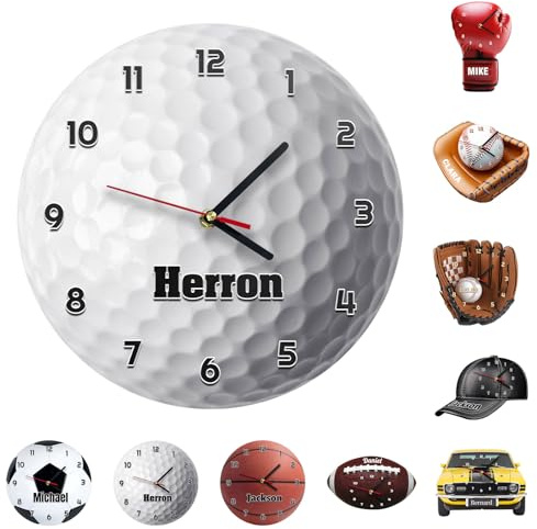 HLCYANYA Orologio da parete personalizzato con nome a tema golf, orologio sportivo personalizzato ideale per camera, soggiorno o ufficio, regalo personalizzato per amanti del golf