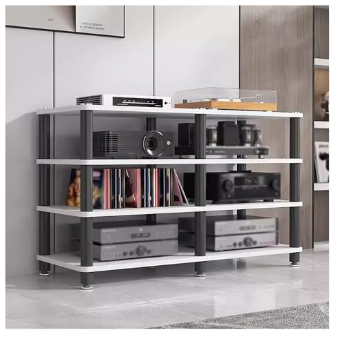 4-Tier Hifi Rack for Home Entertainment | Media TV Stereo Stand | Corner Audio Video Tower | Record Player Turntable Amplifier Shelf | Game Console Storage Unit