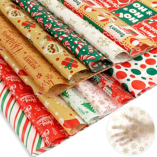 Papel de seda de Navidad - 24 hojas grandes de 50x70 cm (20x27.5 pulgadas), papel de seda de Navidad para envolver regalos y embalaje