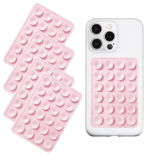 UIEXAY 4 ventose in silicone, supporto quadrato a ventosa, ventosa per cellulare accessori mobili su un lato in silicone, adatto per telefoni cellulari, power bank e guida（rosa）