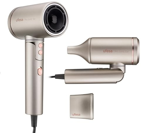 Ufesa Pro Ionic Go – Secador de Pelo Profesional con Motor Digital 105.000 rpm, Tecnología Dual Heat Protect, Ultra Silencioso, Generador de Iones y Boquilla Magnética, 3 Velocidades y 3 Temperaturas