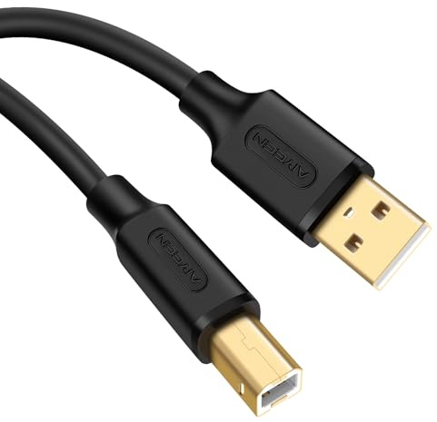 AIYEEN Cable de impresora USB 2.0 de 1,5 m (5 pies), cable USB A a B chapado en oro, cobre libre de oxígeno, cubierta de PVC, blindaje con núcleo de ferrita, 480 Mbps para impresoras y dispositivos