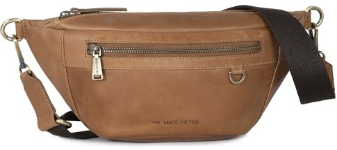 Marc Peter® Georgia Leder Bauchtasche | Gürteltasche Bauchtasche mit Wechselgurt | Crossbody Hüfttasche Leder | Hip Bag Leather Gürteltasche Crossbag Camel Braun