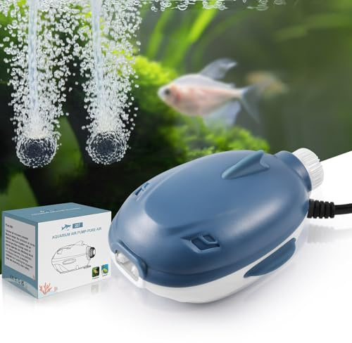 FEDOUR 2W 2,5W Leise Aquarium Luftpumpe mit Saubere Luft, 168LPH 264LPH Einstellbare Sauerstoffpumpe für Aquarien, Einzigartig Walförmig Aquarium Belüfter für 1-180L