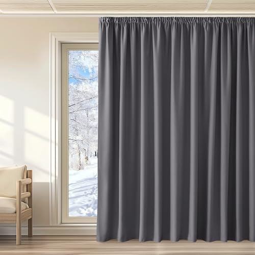 KGORGE Raumteiler Vorhang Blickdicht Thermovorhang Hitzeschutz Kräuselband | Grau,1er Set,H220 x B300 cm,Extra Breite Thermo Vorhang gegen Hitze für Schienensystem,Verdunkelung,Sonnenschutz,Wohnzimmer