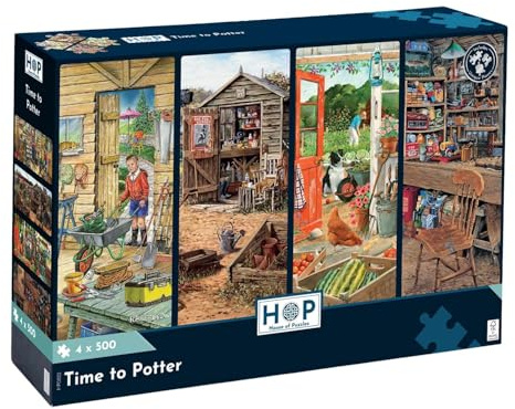 The House of Puzzles Time to Potter, 4 x 500 Piece Jigsaw Multipack | Artist Illustrated, Scenic Landscape, Deluxe Puzzle Gift for Adults