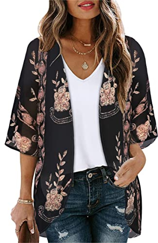 florynova Women’s Causal Kimono Cardigan Summer Tops Loose Fit Beach Cover Ups Floral Print Blouses