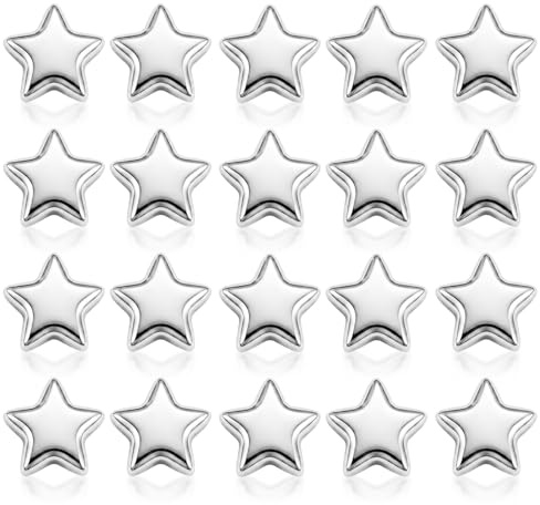 Nilioyul Juego de 20 imanes 3D plateados con estrellas, bonitos imanes para nevera y estrellas