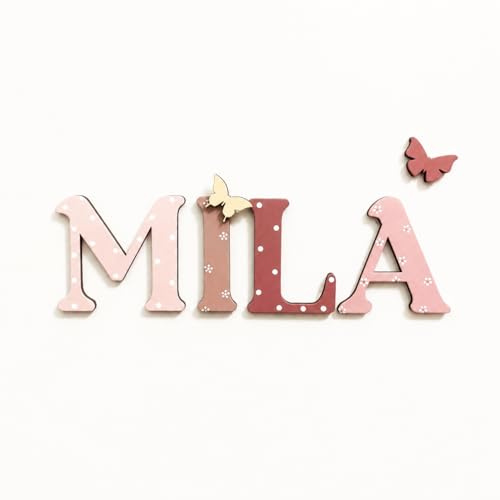 Personalised Wooden Name Letters for Nursery Door | Custom Wooden Name Sign | Hand Painted Wooden Alphabet Letters | Nursery Wall Decor for Baby Room, Kids Bedroom & Door Plaque (Butterflies)