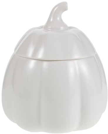 FRCOLOR Ciotola di Zucca in Ceramica Bianca a Forma di Zucca con Coperchio, Multifunzionale per Mantenere Cibo Caldo, per Pasti e Celebrazioni Stagionali di Halloween