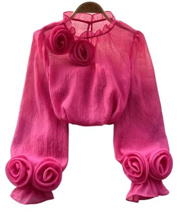 Volangblus för dam, chiffongblus med volangblus för kvinnor, lyktärm, mode, smal, lös, semester, ledig, chic, sommar för fester