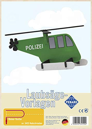 Pebaro 345S Laubsägevorlage Hubschrauber, 3mm Sperrholz DIN A 4, Motiv vorgedruckt, aussägen mit Laubsägebogen, basteln, anmalen, fertig, Laubsägen, Basteln mit Holz, Geschenkidee