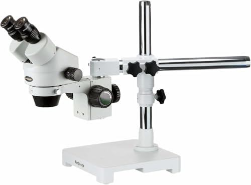 AmScope SM-3B Stereo-Zoom-Mikroskop mit Einarmigem Auslegerständer, 7X-45X, Weiß