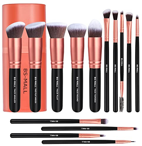 Makeup Brushes BS-MALL Premium Synthetic Foundation Powder Concealers Eye Shadows Makeup 14 Pcs Brush Set, Rose Golden, with Case