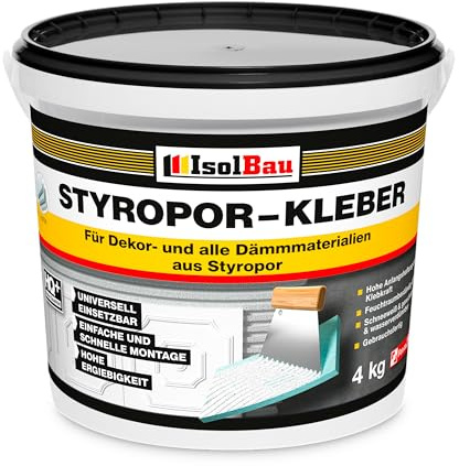 Isolbau Colle polystyrène, seau de 4 kg, colle pour matériaux décoratifs et isolants en polystyrène