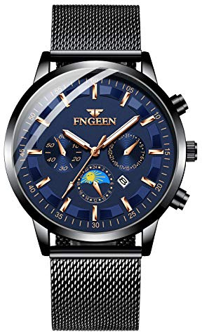 Unendlich U Herren-Armbanduhr, Quarz, wasserdicht, multifunktional, römisches Zifferblatt, Business-Uhr, mit Chronograph und digitalem Kalender, Armband aus Edelstahl