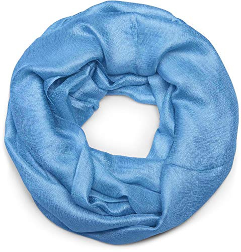 styleBREAKER Bufanda de bucle para mujer, ligera y sedosa en colores sólidos, bufanda tubular de verano ligera en un solo color 01017063, color:azul