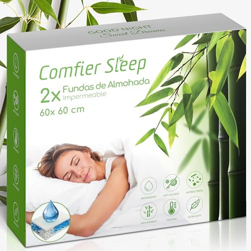 wasserdichte Kissenbezüge 60x60 cm – 100% Bambus, Antiallergen 2er-Pack Kissenschoner Dreilagig mit Reißverschluss