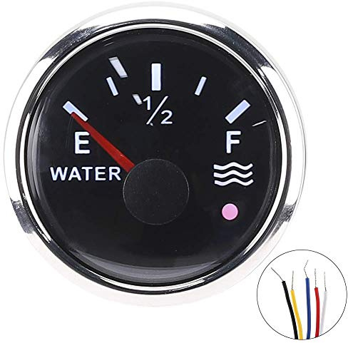 Medidor de nivel de agua, 52 mm/2 pulgadas Medidores de nivel de agua 9‑32 V Alarma inteligente para barco marino RV 0‑190ohm Sensor europeo(Negro)
