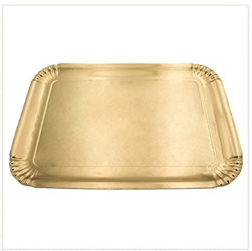 VIRSUS Vassoio/Navetta in Cartone di Colore Oro per Pasticceria disponibile in confezione da 10 kg (circa 62pz) – Formato 39x28cm Misura 7 – Vassoi Monouso per Dolci, Pasticcini, Torte - C