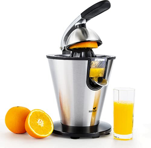 SENYA Presse Agrumes Electrique, Bras Levier, en Acier Inoxydable, 0.7L, 160W, INOX, Noir SYBF-CJ020
