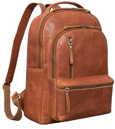 STILORD Remy Business Rucksack Leder Arbeitsrucksack Laptoprucksack Schulrucksack Großer Lederrucksack DIN A4 Backpack XL Vintage Echtleder Farbe:Montero - braun