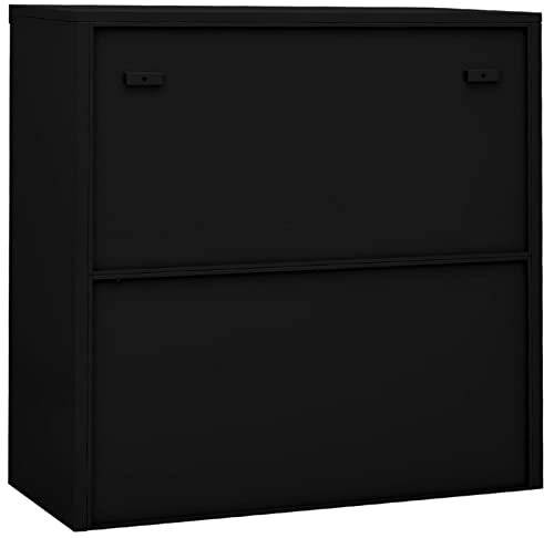 Tidyard Büroschrank mit verstellbaren Einlegeböden & Schiebetür Bücherschrank Wohnzimmerschrank Standschrank Metallschrank Mehrzweckschrank Aufbewahrungsschrank Aktenschrank Schwarz 90x40x90 cm Stahl