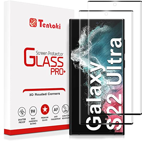 Tentoki [2 Stück Schutzfolie für Samsung Galaxy S22 Ultra, Fingerabdruck-ID Unterstützen Panzerglas Folie, 3D Volle Bedeckung Displayschutz für Samsung S22 Ultra 5G, 6.8 Zoll [Null Blase]