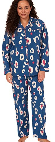 Indigo Sky dam Luella 100% borstad bomull Wincyette pyjamas, Blå Kira djur, 36-38