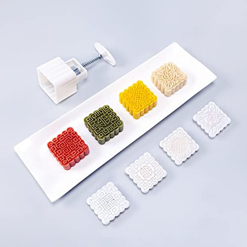 YLWX Mooncake Pastry Mold Set, Hand-Pressure Moon Cake Molder, Baking Dessert Press, Square Cartoon Shapes Mooncake Mould (Shape : 100g 4 pcs)