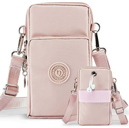 Casecret Handytasche zum Umhängen mit Geldbörse Damen Handy Tasche Pouch Kleine Umhängetasche Brieftasche Portemonnaie Armtasche Sportarmband für iPhone 14 13 11 Samsung S22 Xiaomi Bis zu 7.5 Rosa