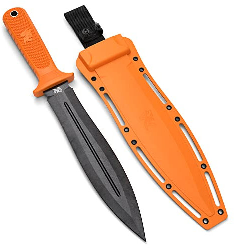 ODENWOLF W-SowCatcher - Großes Jagdmesser aus D2-Stahl - Großes Feststehendes Messer mit Scheide - Zweischneidiges Schwert mit TPE-Griff - Full Tang Survival Messer für Outdoor Aktivitäten