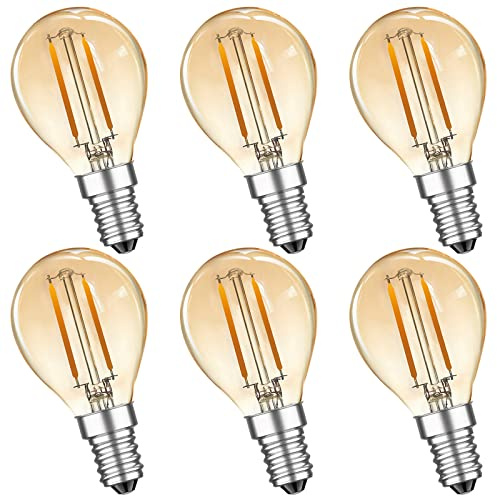 MZYOYO E14 2W LED Glühbirne, Vintage G45 2700K Warmweiß Lampe, Ersetzt 10W Glühfadenlampe, Leuchtmittel Retro Beleuchtung, Nicht Dimmbar, Amber, 6 Stück