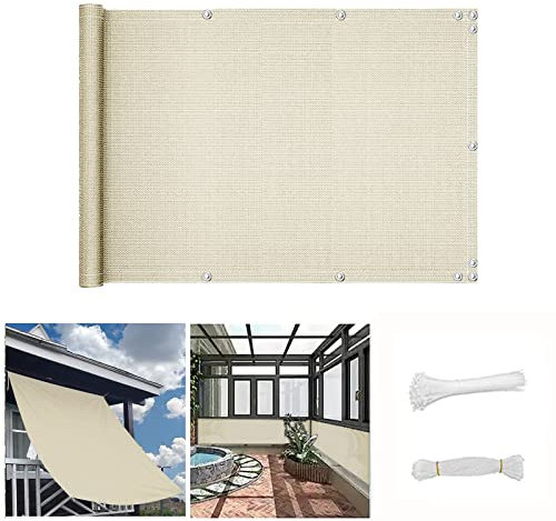 QINGLV Balkon Sichtschutz 80x700cm Balkonverkleidung Windschutz Wasserdicht Wetterfester BalkongeläNder Sichtschutz Für Zaun Balkon Terrassen Garten Swimming Pool -Beige