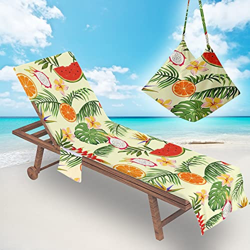 Surwin Frucht Schonbezug Für Gartenliege Strandliegenauflage Frottee Liegenauflage Stuhl Strandtuch Sun Lounger Bezug mit Tasche Sporthandtuch für Sommer Schwimmen Garten (75x210cm,Wassermelone)