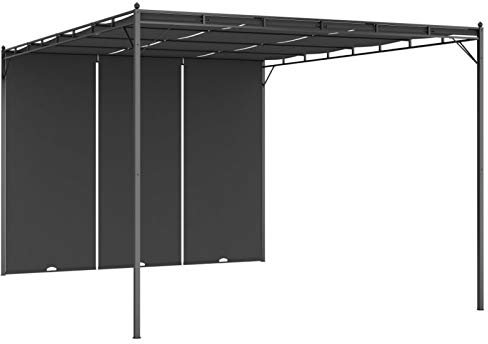 Homgoday Gartenpavillon mit Seitenvorhang 4x3x2,25m Anthrazit, Outdoor Gartenunterstand für Terrassen, Hinterhof und Rasen Partyzelt Festzelt Überdachung Eventzelt