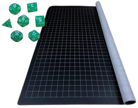 Chessex DnD Battle Mat | RPG Game Mat | Role-Playing Game Battle Maps | Double Sided DnD Map Grid with One Inch Squares Black and Grey Battle Mats D&D 48 x 34.5 Green Dice Dry Erase Battle Grid