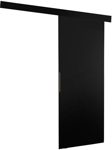 KIER FURNITURE Schiebetür Komplettset MALIBU - Tür mit Laufschiene - Schiebetürsystem - Raumspartür - Innentüren - Sliding Door Set - Schwarz B96xH205xT1,6cm
