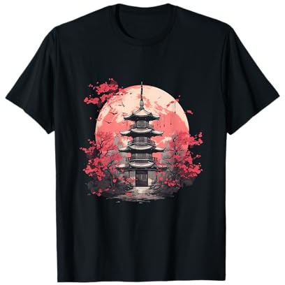 Temple Japonais Paysage Sakura Cerisier en Fleurs T-Shirt