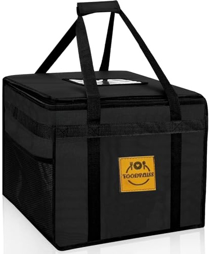 Premium Hot Food Delivery Bag 45L – Pizzaschachteln, Thermobeutel für Uber Eats & Just Eat/Deliveroo – Isolierte Kühlbox für frische Lebensmittel, Einkäufe/Picknick, Schwarz