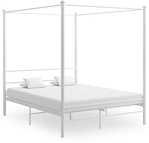 GuyAna Himmelbett Weiß Metall 160x200 cm Bed Frame 160 X 200 Doppelbettgestell Himmelbett VorhäNge